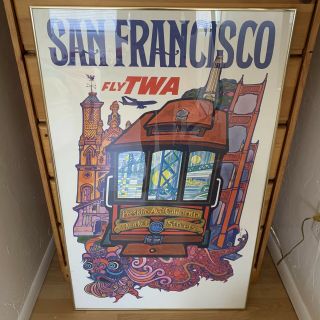 Vintage David Klein Fly Twa Airplane Travel Poster Torn " San Francisco "