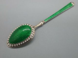 Antique David Andersen Sterling Silver Green Enamel Guilloche Spoon 925 S Norway