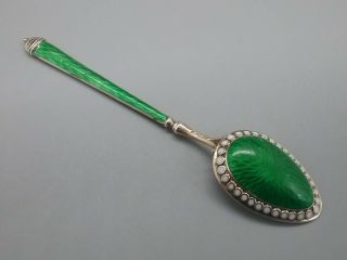 Antique David Andersen Sterling Silver Green Enamel Guilloche Spoon 925 S Norway 2