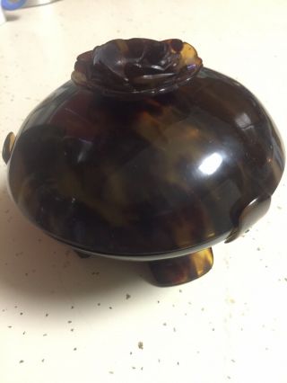 Antique Faux Tortoise Shell Trinket Bowl With Lid