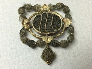 Antique Victorian 14k Gold Mourning Brooch W/woven Hair