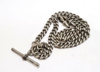 A Quality Antique Victorian Sterling Silver 925 Double Albert Chain With T - Bar