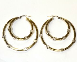 14k White Yellow Gold Fancy Hollow Hoop Earrings 4.  6g Ladies Estate Vintage