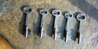 Five Assorted Antique Flat Shaft Sargent Mortise Lock Skeleton Keys