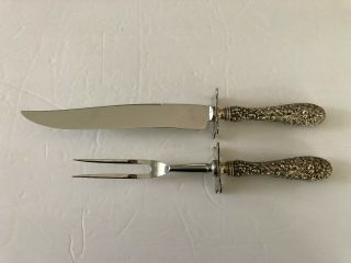 Stieff Rose 1892 Sterling Handle 2 Pc Meat Fork & Knife Carving Set Scrap Or Use