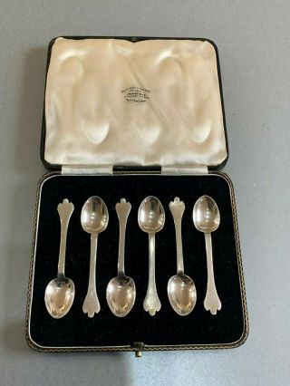 Antique Boxed Set Of Six Silver Coffee Spoons Thomas Bradbury Sheffield 1938