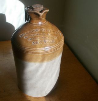 1880s Thaddeus Davids York 1/2 Gallon Stoneware Ink Jug With Handle Scarce