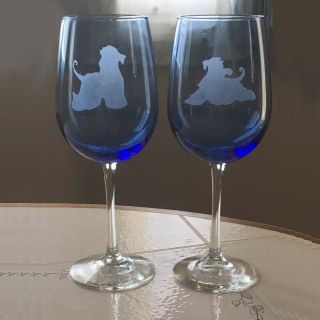 Afghan Hound Etched Blue Wine Glasses (set Of 2)