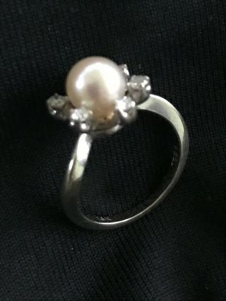 Vintage 14k White Gold Pearl And Diamond Halo Ring