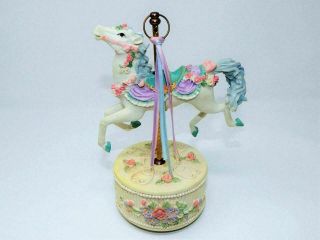 Vintage Unicorn Carousel Music Box Spins To Thank Heaven For Little Girls Sankyo