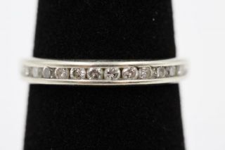 Vintage 12 Authentic Diamonds 14k Solid White Gold 3.  3mm Wide Size 5.  25 Band
