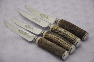 Four Chatsworth Stag/antler Handle Steak Knives Made Sheffield England