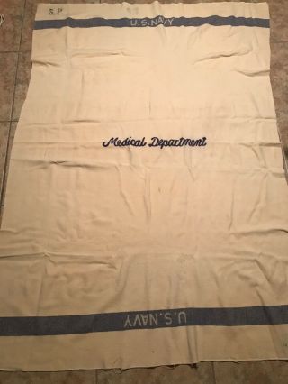 Vintage Us Navy Medical Department Wool Blanket White World War Wwii 48 " X80 "
