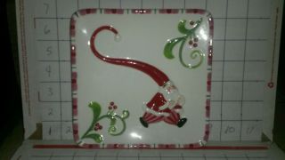 Fitz & Floyd Mingle,  Jingle,  Be Merry Christmas Santa Nut Candy Square Dish 6.  5 "