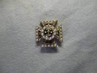 Alpha Tau Omega Badge - Yellow Gold Seed Pearls Fraternity Pin