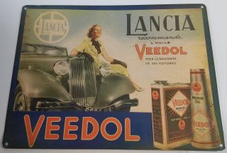 Veedol Lancia Motor Oil Woman Car French Advertising Heavy Duty Metal Adv Sign