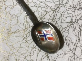 Vintage Norwegian David - Andersen Silver/enamel Flag Souvenir Spoon 925s
