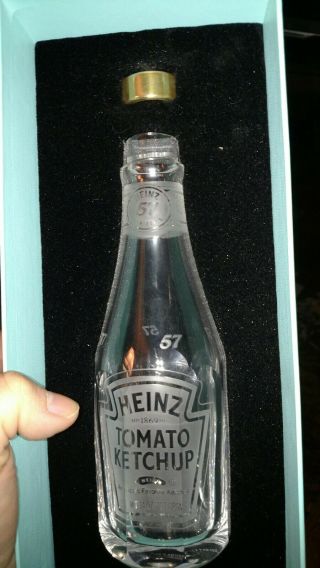 Vintage Tiffany & Co.  Crystal Heinz Ketchup Bottle W/925 Sterling Silver Lid