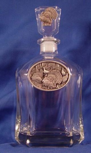 Glass Decanter With Pewter Turkey Medallion (b)