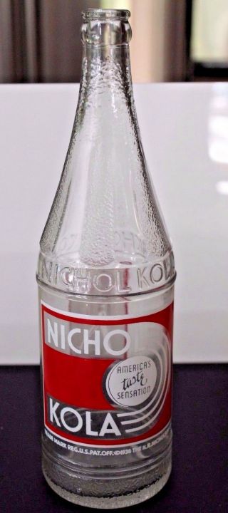 Rare Pat Date 1936 Nichol Kola Advertising 24 Oz Bottle Acl Cond