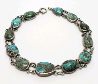 Vintage Signed Sterling Silver Graduated Turquoise Inlay South Western Bracelet