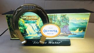 Vintage Olympia Beer Good Luck Horseshoe Waterfall Motion Lighted Bar Sign