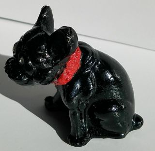 Vintage Westmoreland Gloss Black French Bulldog With Red Collar And Sparke Eyes