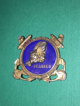 Wwii Navy Seabees Sterling Silver.  925 Blue Enamel Pin Metal Craft Co.  Vintage