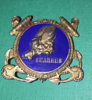 WWII Navy Seabees Sterling Silver.  925 Blue Enamel Pin Metal Craft Co.  Vintage 2