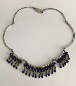 Cleopatra Bib Taxco Mexico Sterling Silver Choker Necklace Lapis Lazuli 40 G
