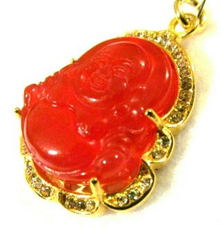 Vintage Carved Red Jade Buddha Intaglio Gold Pendant