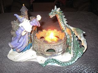 Wizard And Dragon Resin Figurine/statue With Candle Holder