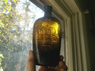 WESTFORD GLASS CO PINT SHEAF OF WHEAT WITH STAR GXIII - 36 HISTORICAL FLASK SCARCE 2