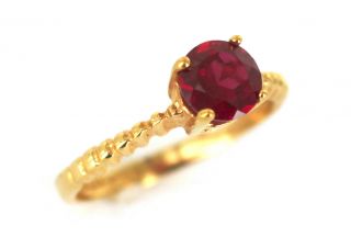 Antique Deco 14k Gf Gold Filled.  75ct Round Test Tube Ruby Dainty Ribbed Ring 7