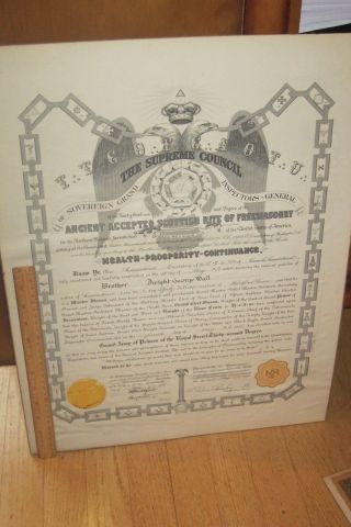 Rare Large 1957 Document Ancient Accepted Scottish Rite Freemasons Dwight Hall