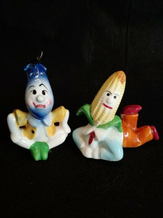 Vintage Hand Painted Anthropomorphic Eggplant And Corn Salt And Pepper Shakers