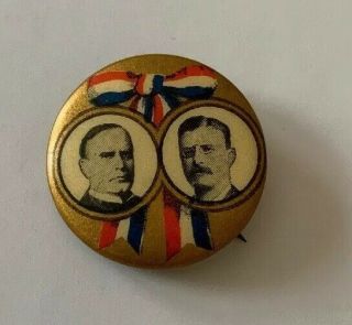 William Mckinley Teddy Roosevelt Jugate Campaign Button Political Pinback Pin
