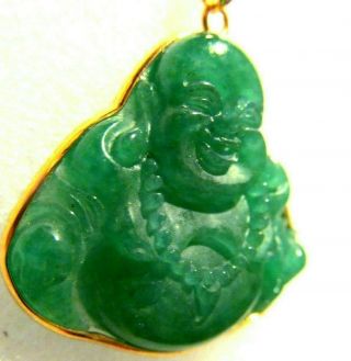 Vintage ? Carved Green Jade Buddha Intaglio Gold Pendant.