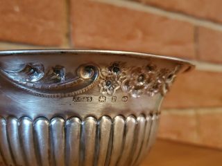 Antique Sterling Silver Bowl Dish English Hallmark Markings Repousse Flowers