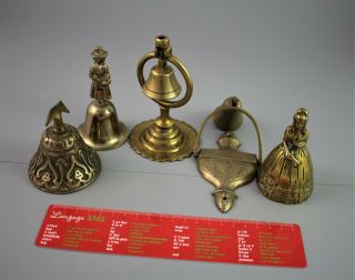 Vintage Brass 5 Hand Bell Of Various Types Collectable Metalware