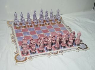 Vintage Chess Set With Board Ceramic Scioto Painted 120