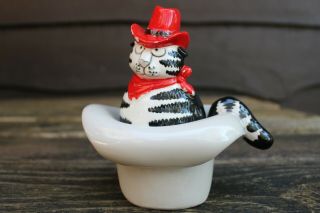 Vintage Sigma Tastesetter B.  Kliban Ceramic Cowboy Cat In A Cowboy Hat Trinket