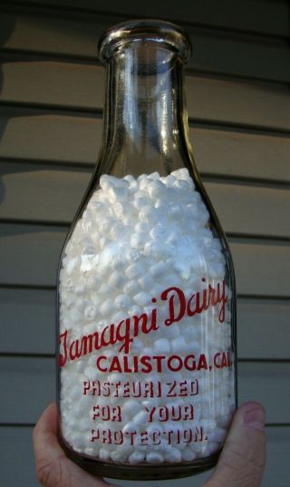 Tamagni Dairy Tall Round Pyro Quart Western Milk Bottle Calistoga,  California