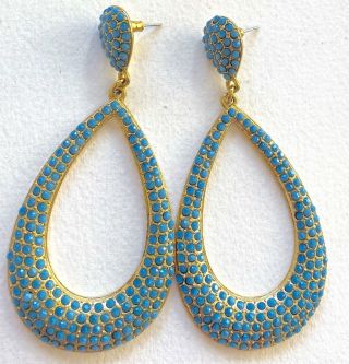Kenneth J Lane Vintage Earrings Haute Couture Pave Turquoise Cabochon Chandelier