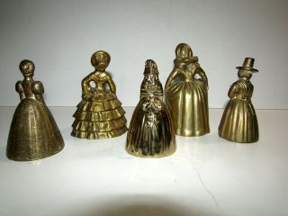 5 Victorian Ladies Brass Bells.  Assorted.  Clappers 2