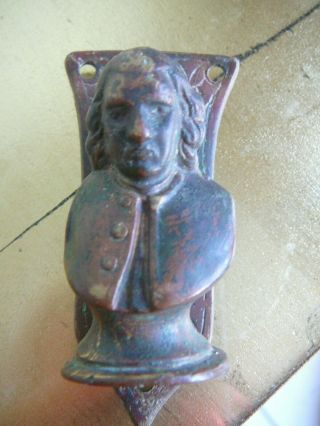 Antique Brass Door Knocker Figure Bust Of Man Charles 1 Or 2 Cromwell