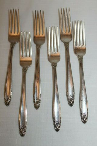 6 Dinner Forks Vintage International Sterling Silver Flatware Prelude 7 1/4 "
