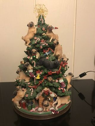 Danbury Pug Dog Christmas Tree Lights Up Retired Rare 25 Pugs Decorating