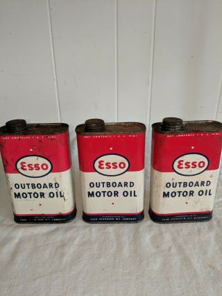 3 Empty Vintage Esso Outboard Motor Oil Standard Oil Company.  473 Liter