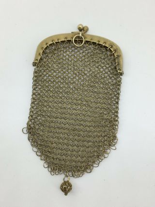 Antique Portuguese Gold Sterling Silver Mesh Coin Purse Dated 1900/1913